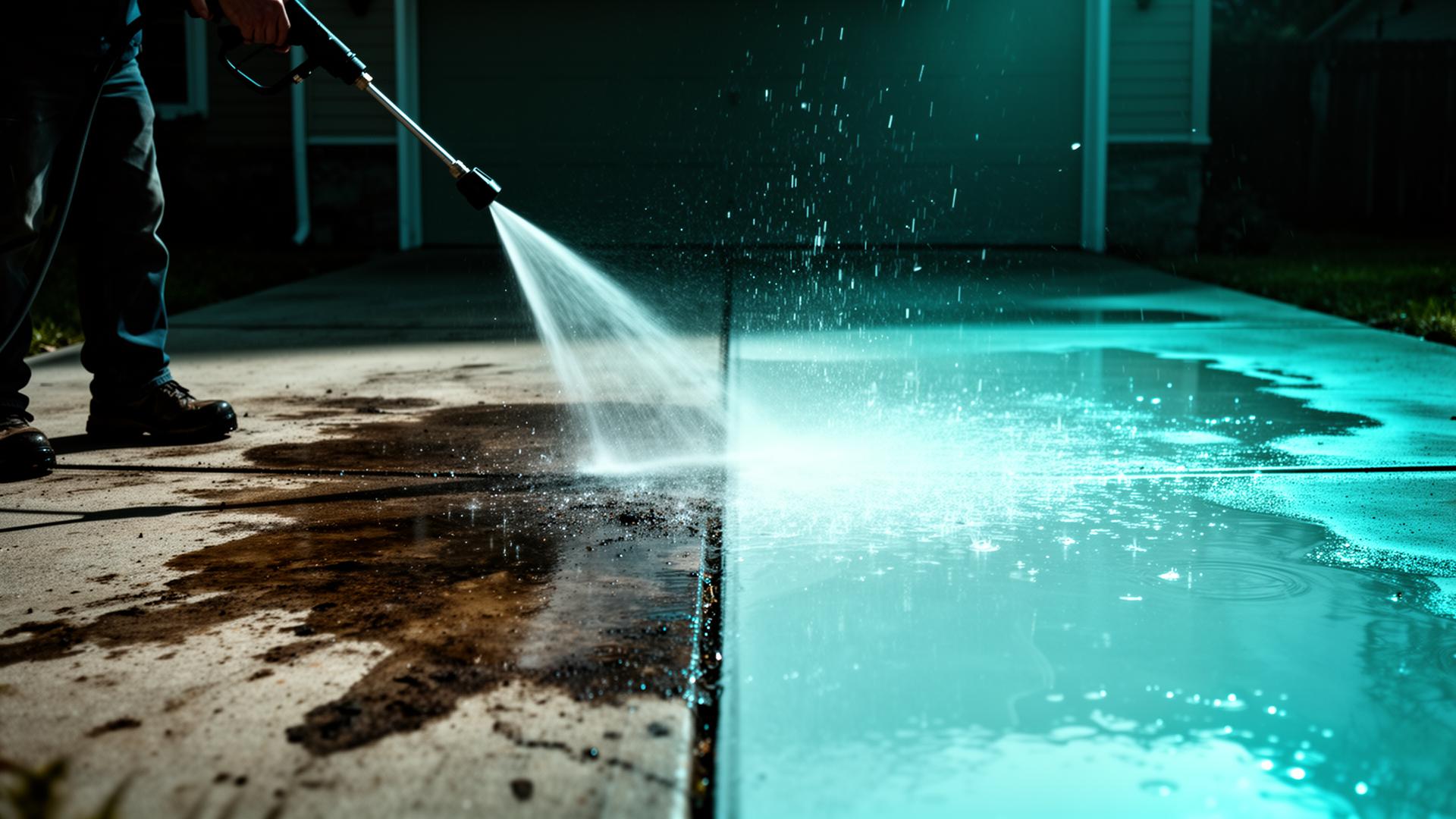 Professional pressure washing transforming a dirty driveway into a brilliantly clean surface